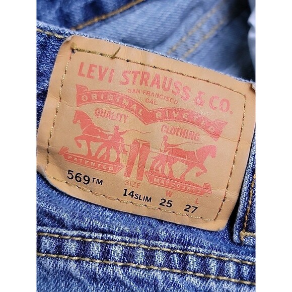 Levis 569 Jeans Mens 25x27 (24x26) Loose Slim Baggy Straight Blue Cotton Mid - Picture 11 of 13